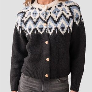Aqua Fair Isle Crewneck Cardigan